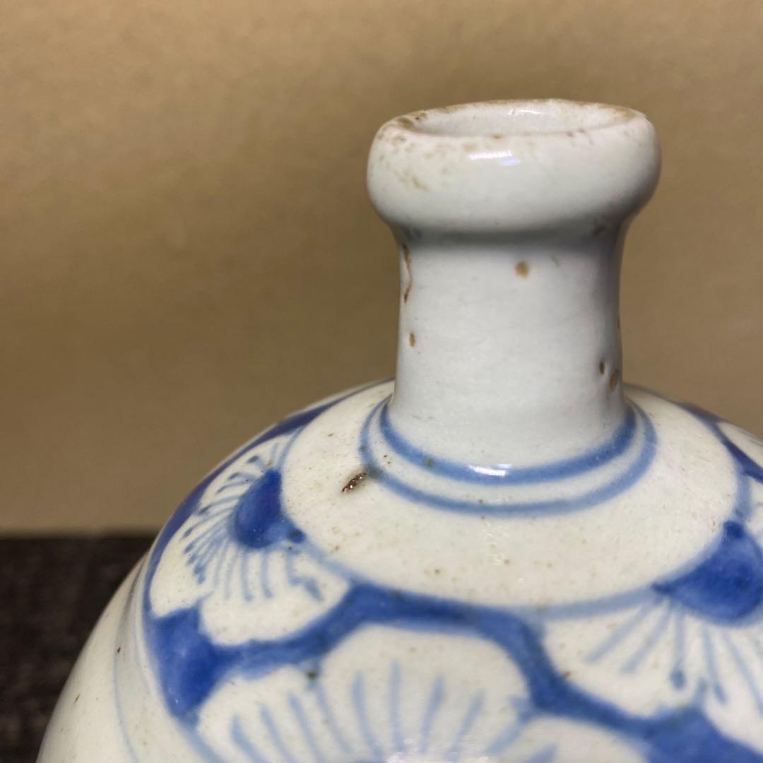 江戸時代　染付波千鳥丸徳利14.5cm10cm