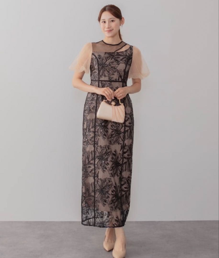 ドレス 「LEJA」アシンメトリーシアーフラワードレスワンピース