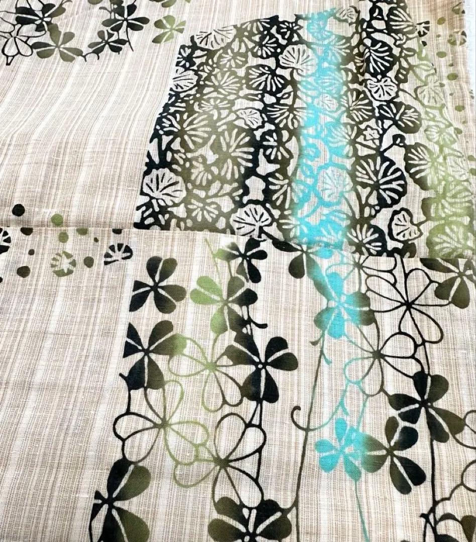 竺仙　浴衣　綿紬　クローバー　美品　竺仙半幅帯セット