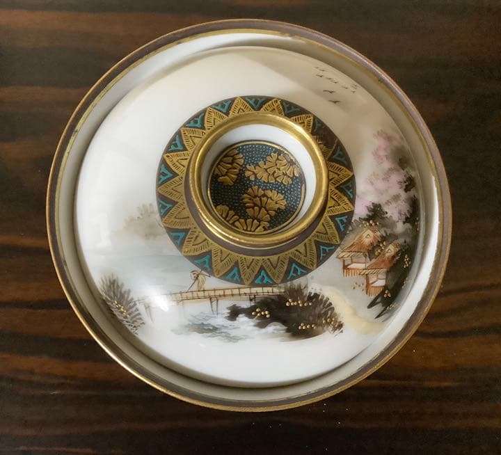貴重！九谷焼　明治期　笹田友山製　青粒手金彩　金盛　日本の原風景