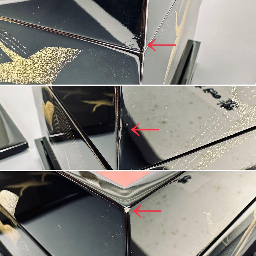 a352 送料無料 輪島塗 巨匠 三谷吾一作 千羽鶴 沈金 三段重 在銘 共箱