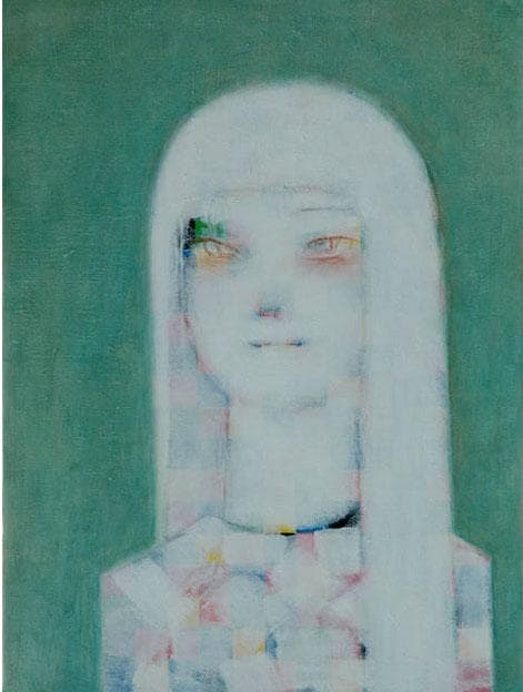 油絵 菅家令子 絵 絵画インテリア額付(青緑＋金色の枠) F4-071212女性