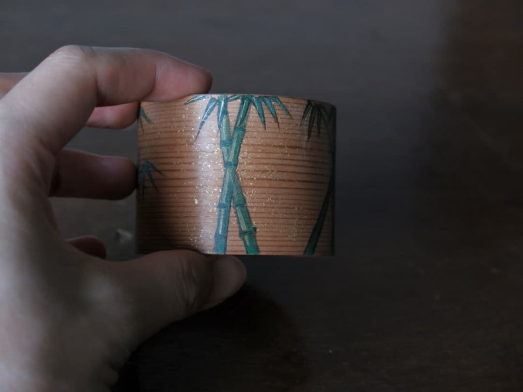 木具師　橋村萬象　桐木　木地曲　蓋置　竹文　茶道具　Q1850