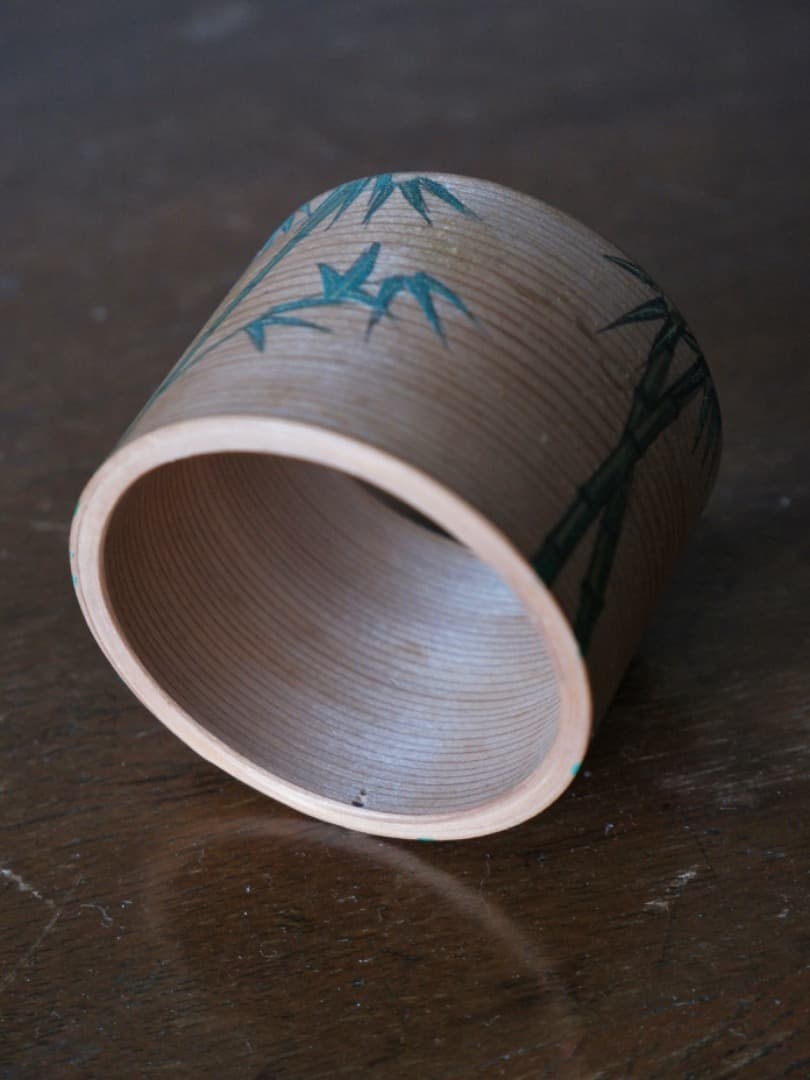 木具師　橋村萬象　桐木　木地曲　蓋置　竹文　茶道具　Q1850