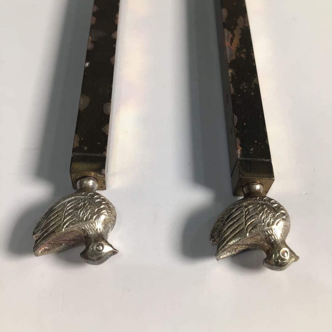 Ｍ４５５　火箸　『般若勘渓造』『南鐐』『鳥頭』『飾火箸』　共箱　茶道具