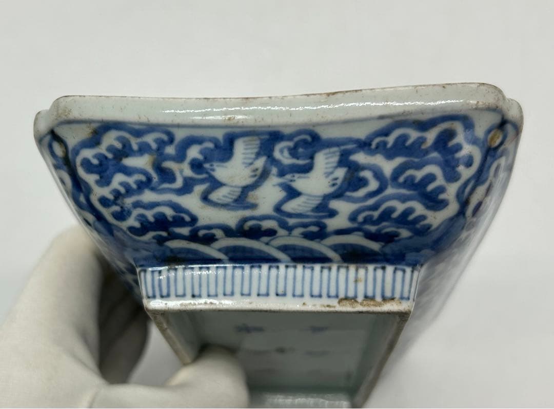 江戸　古伊万里染付長皿　赤壁賦　大明万暦年製銘　送料込み0325