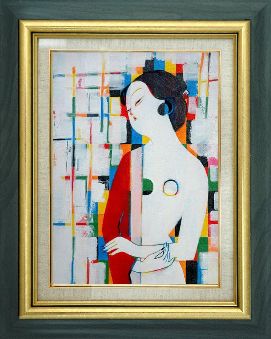 油絵 菅家令子 絵 絵画インテリア 額付(白) uF6-010911 人物 女性