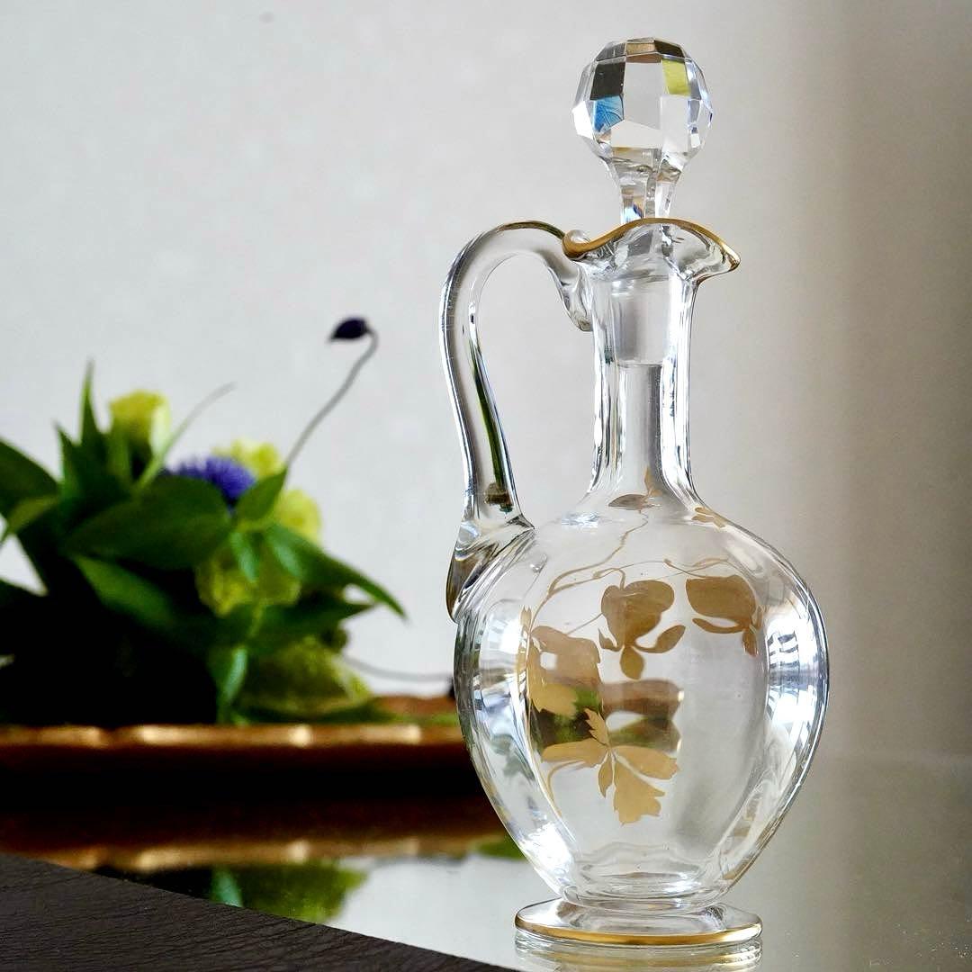 24金＆エナメル彩★オールドバカラ★ジャポニズム★取っ手付きデカンタ★希少サイズ