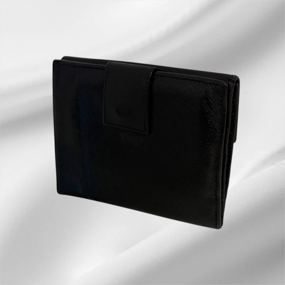 美品✨ PRADA プラダ 三つ折り財布 サフィアーノ ブラック 三角ロゴ