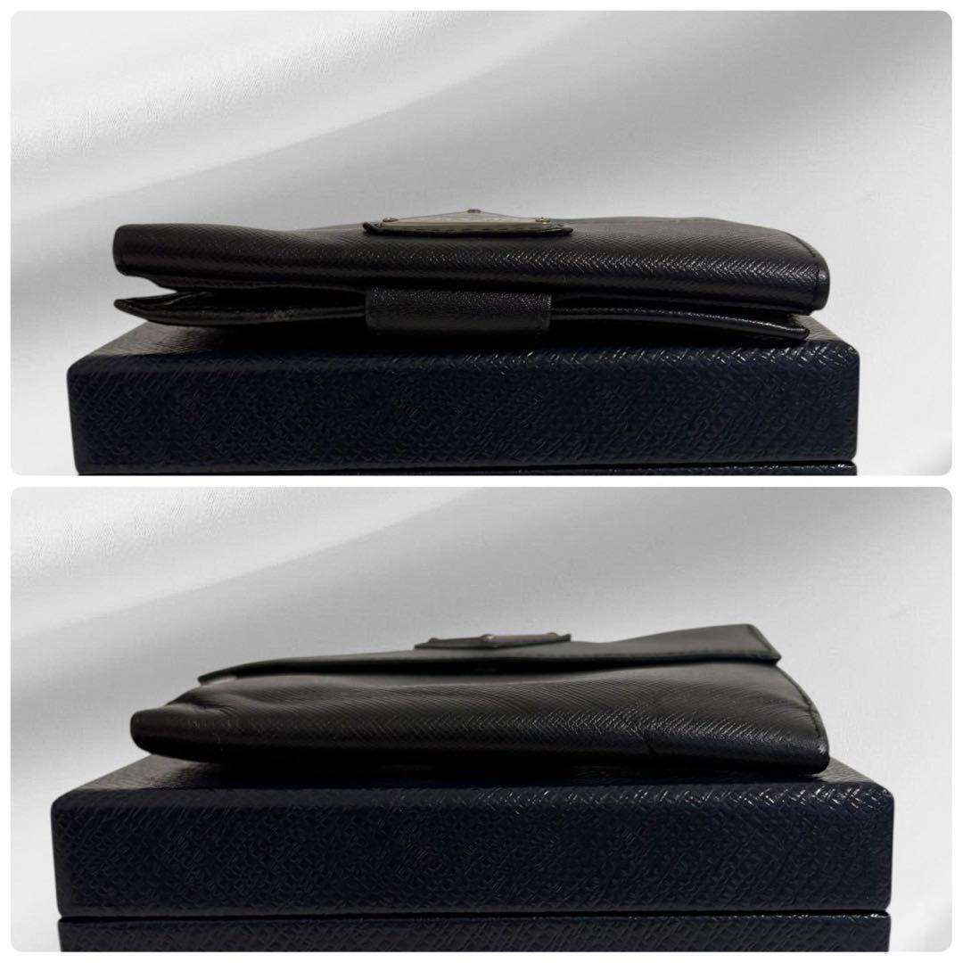 美品✨ PRADA プラダ 三つ折り財布 サフィアーノ ブラック 三角ロゴ