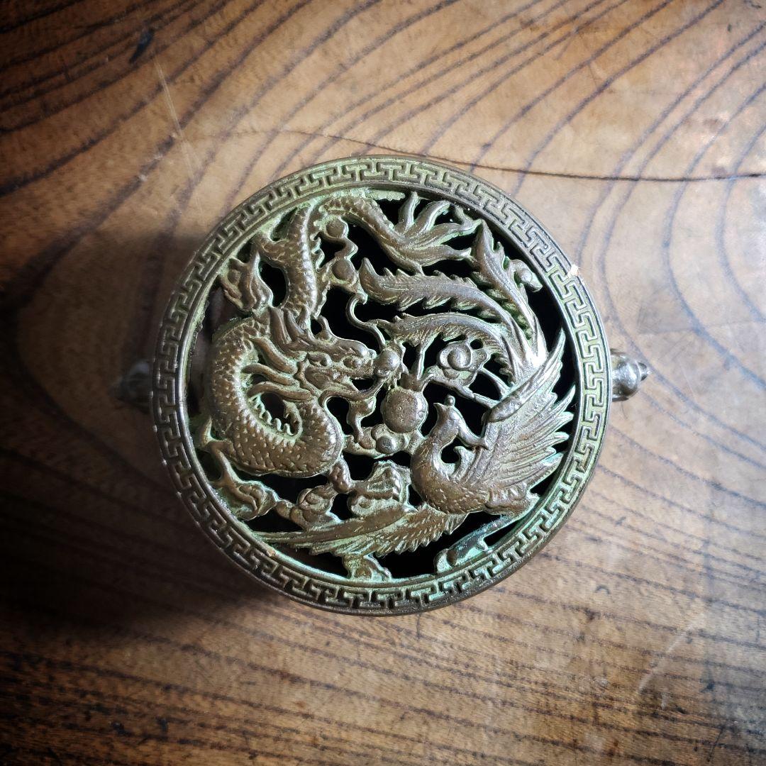 香炉　龍　鳳凰　白菜　獅子双耳　バッタ　銅香炉　銘あり　小物入れ　ジュエリー