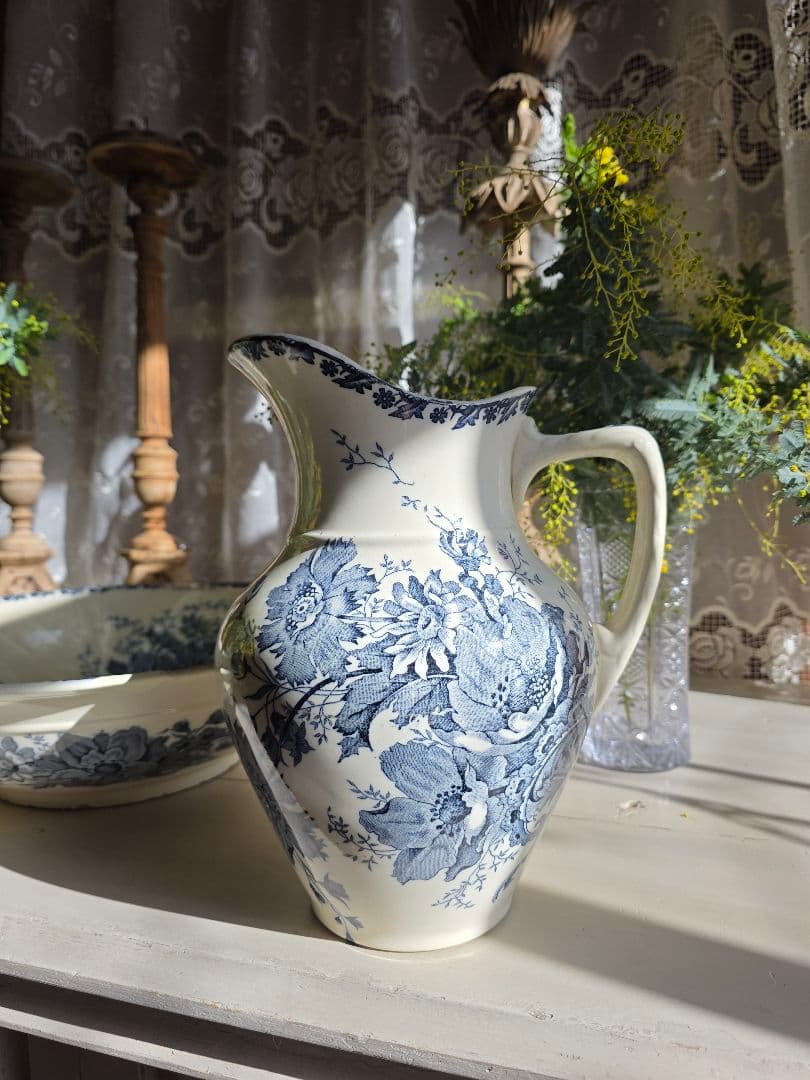 Saint-Amand窯のアンティークピシェとベイスン Anemoneアネモネ