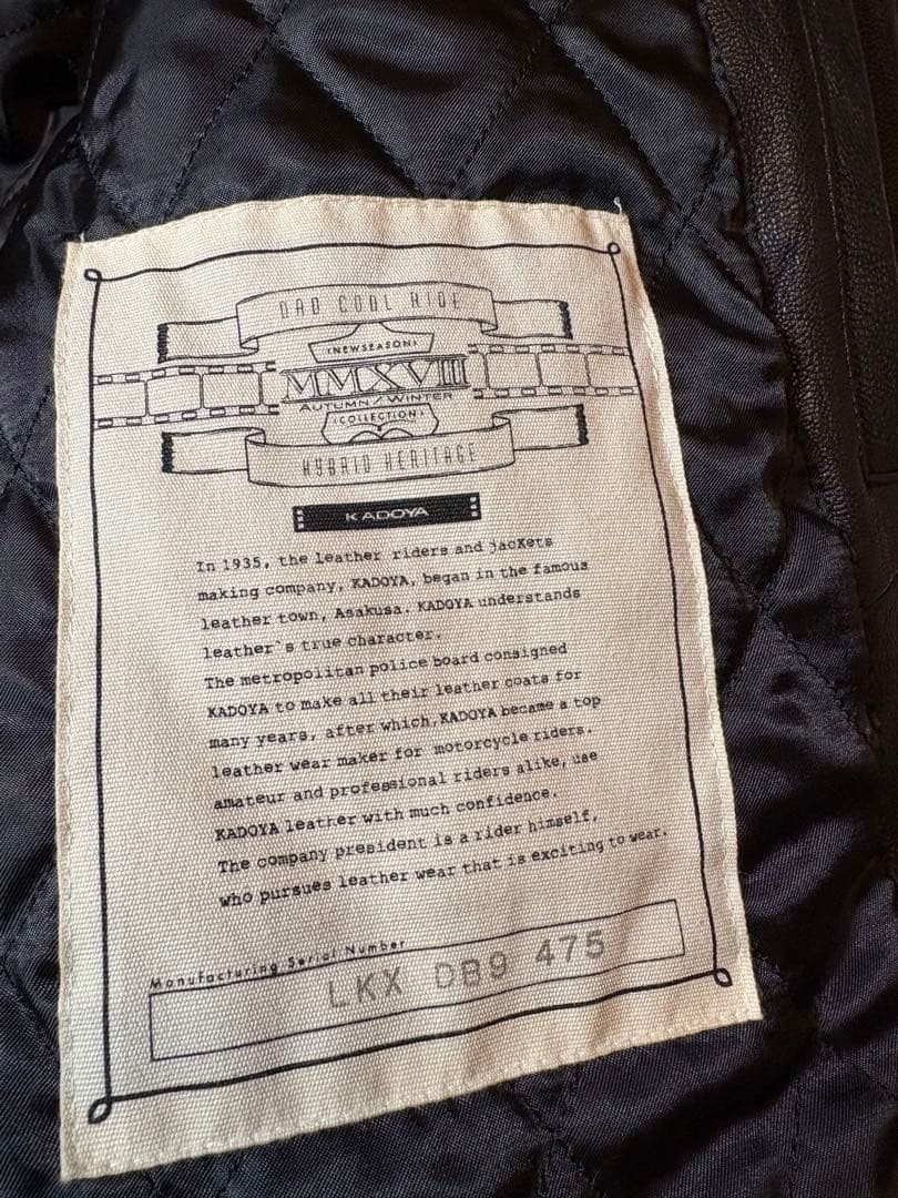 最終価格　カドヤ　シングルライダースジャケット