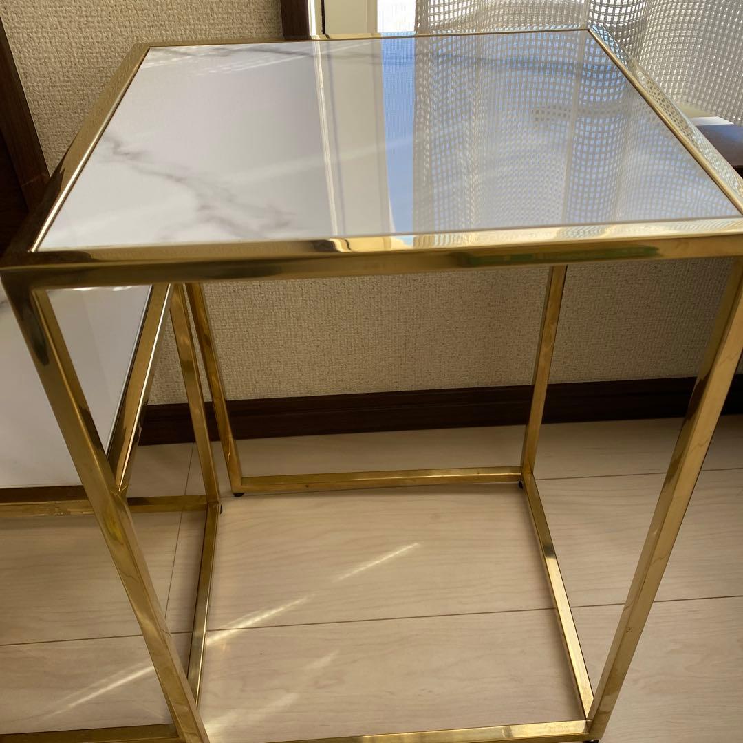 Francfrancフランフラン　レーヌ ネストテーブル S マーブル×ゴールド