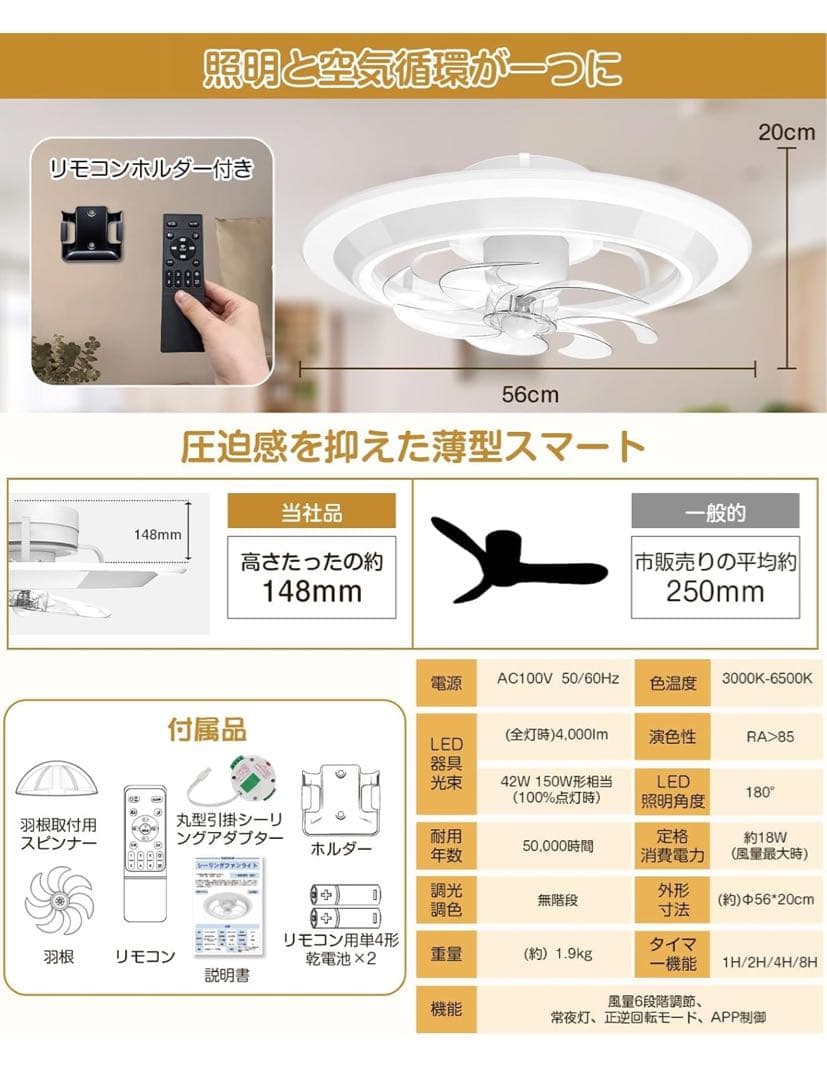 オシャレモデル シーリングファンライト 導光板 led シーリングファン