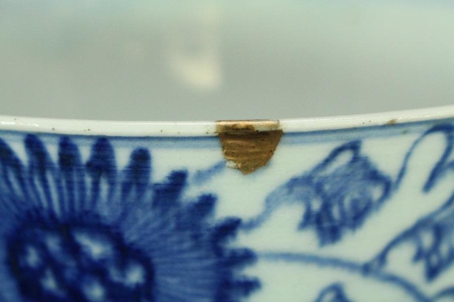 中国美術 青花 染付 纏枝蓮花紋 碗 φ18cm N809