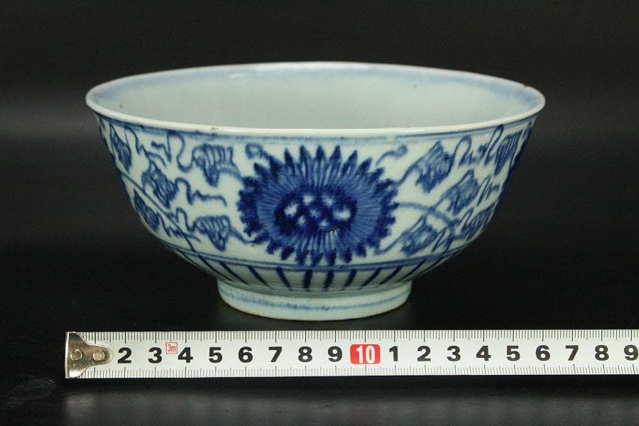 中国美術 青花 染付 纏枝蓮花紋 碗 φ18cm N809
