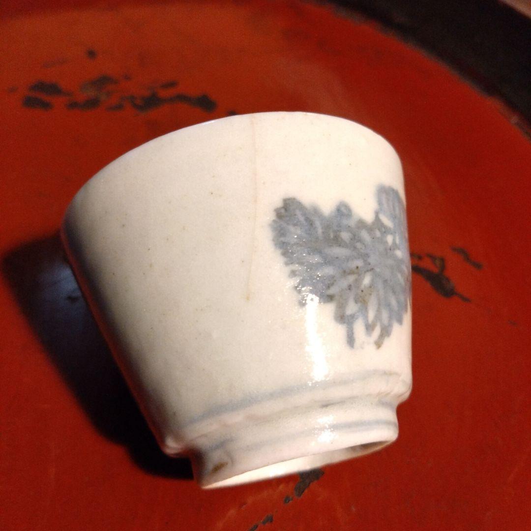 古伊万里蒟蒻印判菊花文蕎麦猪口