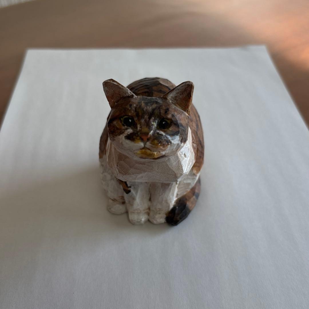 ちょん　バンナイリョウジ　木彫り猫　タシク板