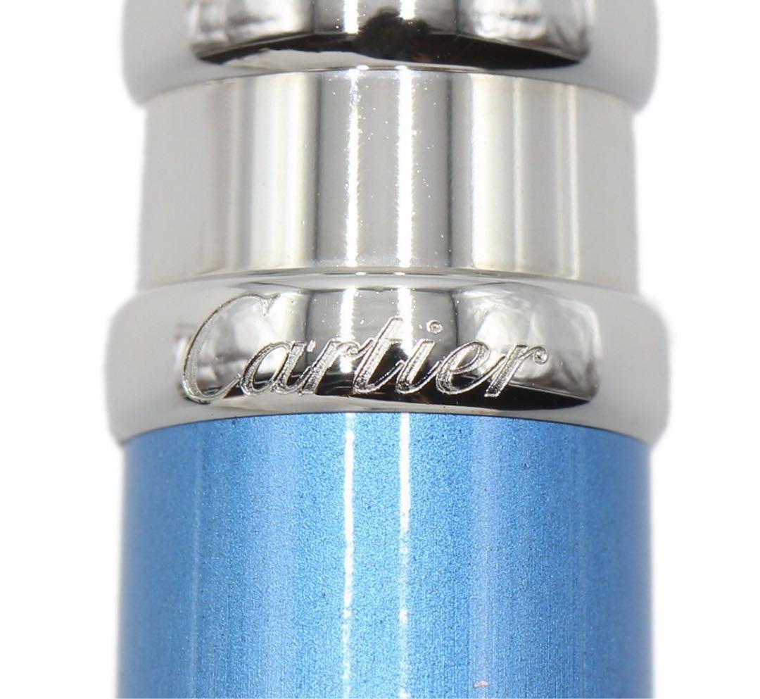 N2547 新同 カルティエ ロゴチャーム ボールペン ブルー×シルバー