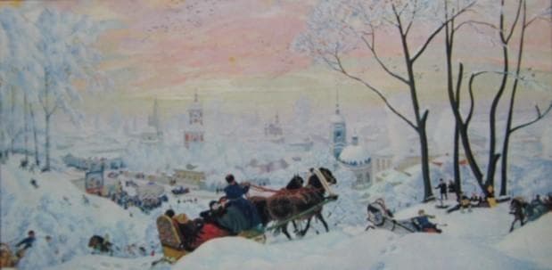 クストージェフB．M、「謝肉祭」、希少な額装用画集より、新品高級額装付