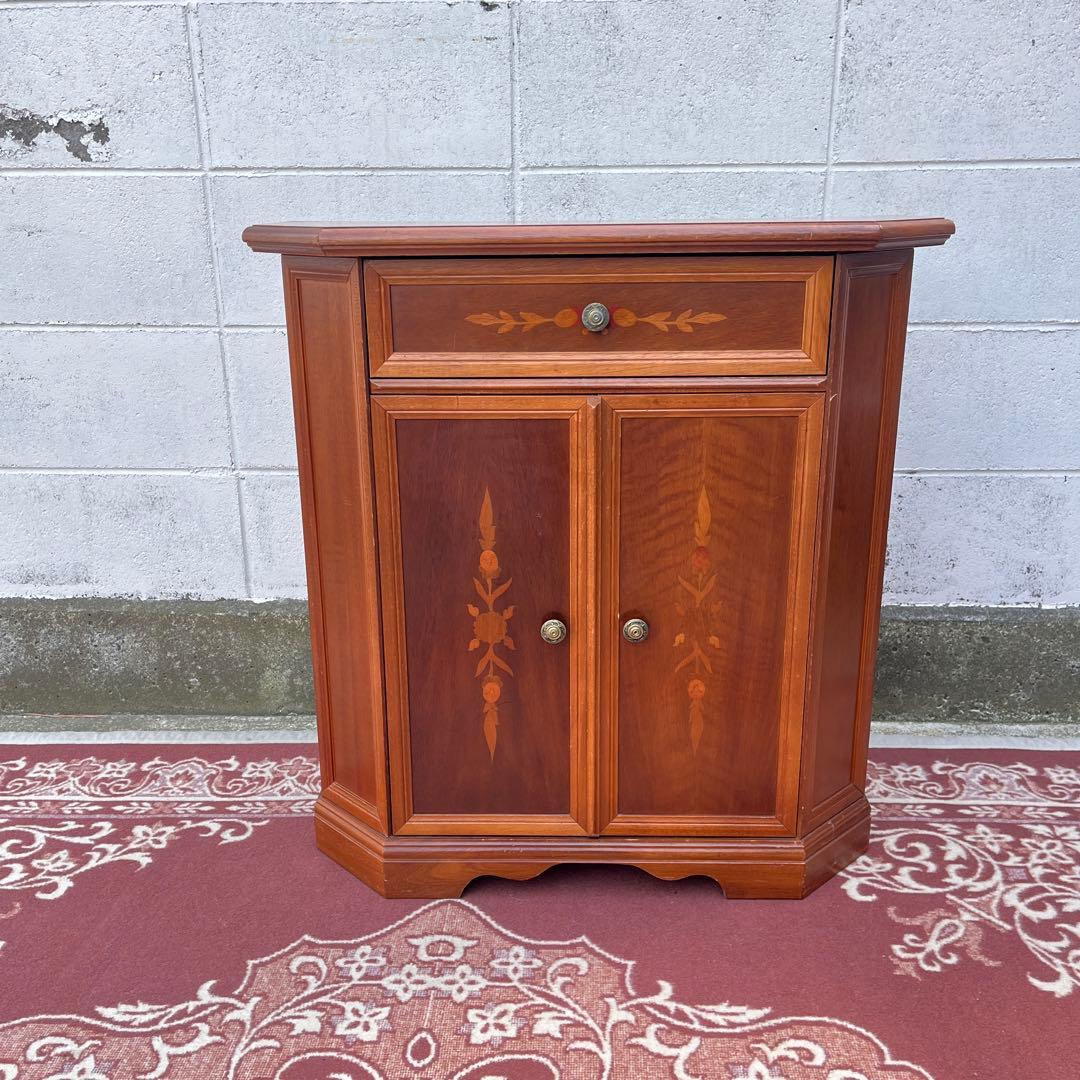 古家具ビンテージ品◾️アンティーク象嵌デザイン 木製コンソールテーブル 飾り台