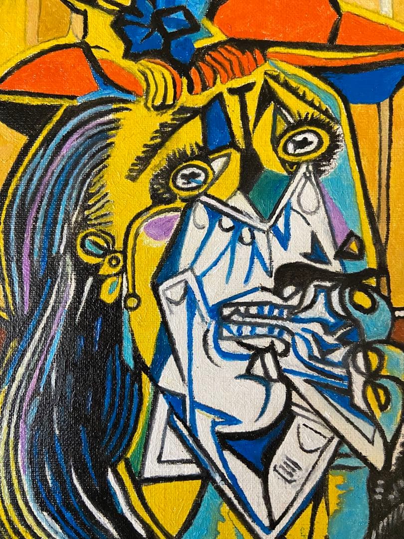 ピカソ　肉筆手描きの油絵模写画　泣く女