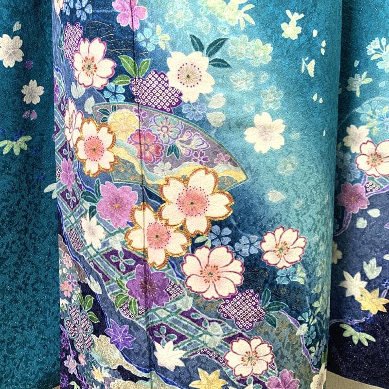 511z31.帯締め〇金通し 振袖 地紋 桜 菱 地紙 青緑〇美品 成人式