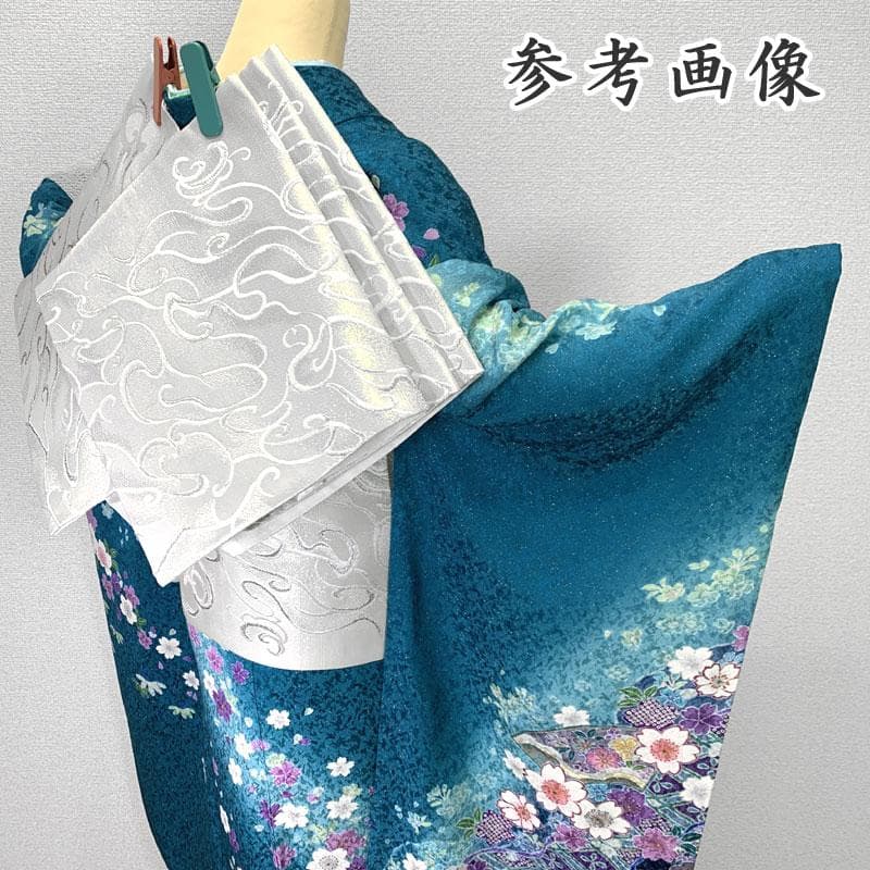 511z31.帯締め〇金通し 振袖 地紋 桜 菱 地紙 青緑〇美品 成人式