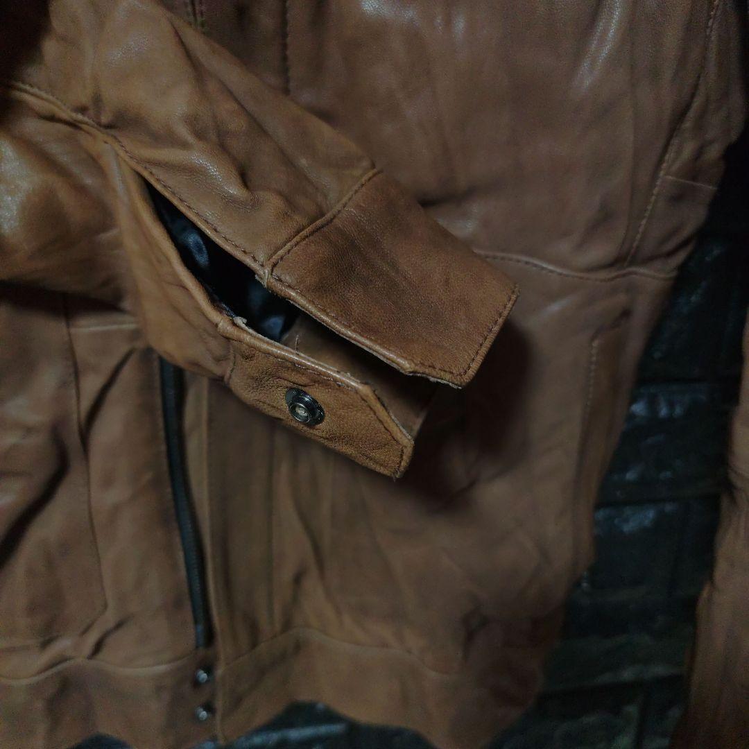 未使用に近いＳＣＨＯＲＬ アンティーク加工シングルライダース ブラウン Sz42