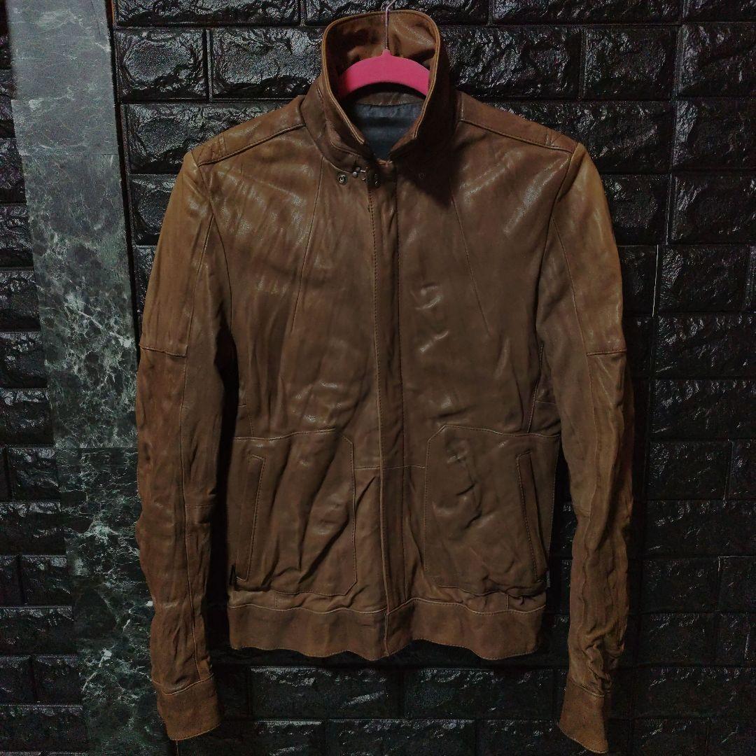 未使用に近いＳＣＨＯＲＬ アンティーク加工シングルライダース ブラウン Sz42