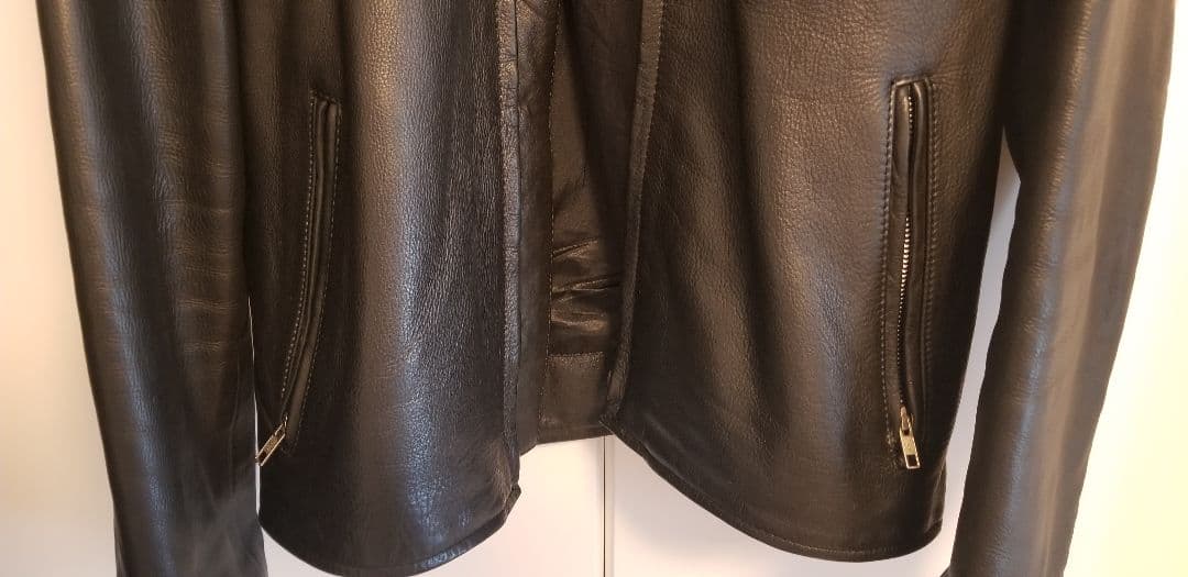 RHENIUM 雌牛本革ブラックレザーライダース 46 XL