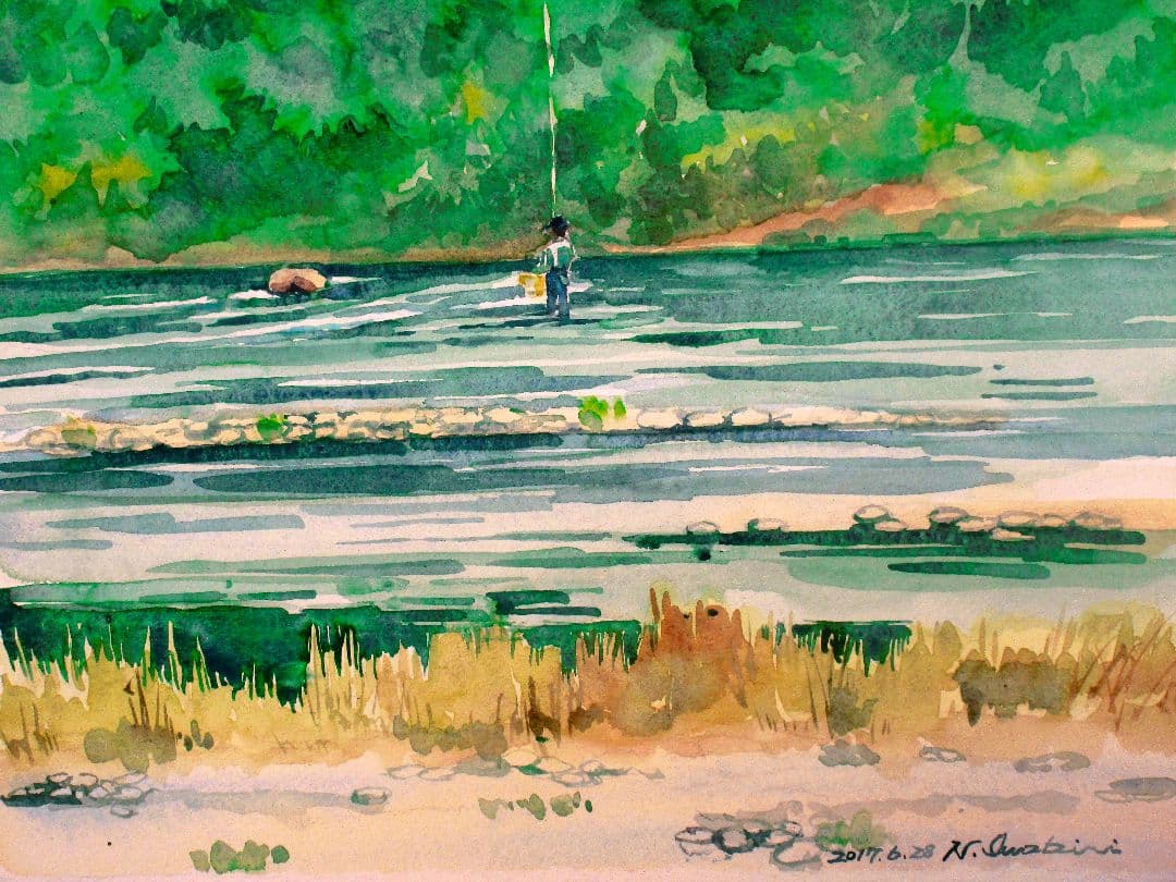 水彩画「釣り人」
