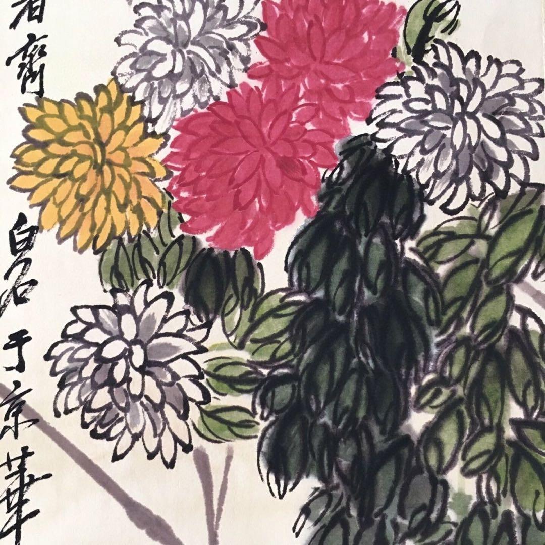 【斉白石・四条屏】「仙桃祈寿」掛軸セット　表装済み／全体163×38cm