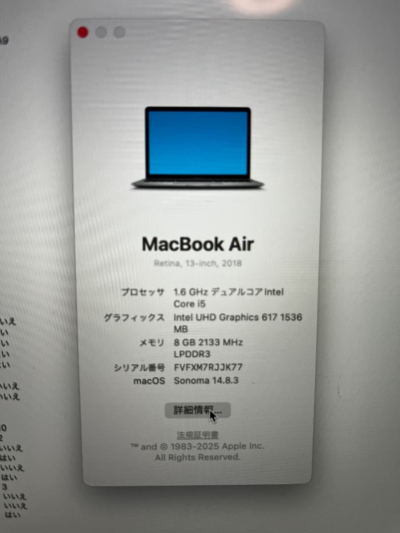 【初期化済】MacBook Air 13インチ 2018 Core i5 8GB