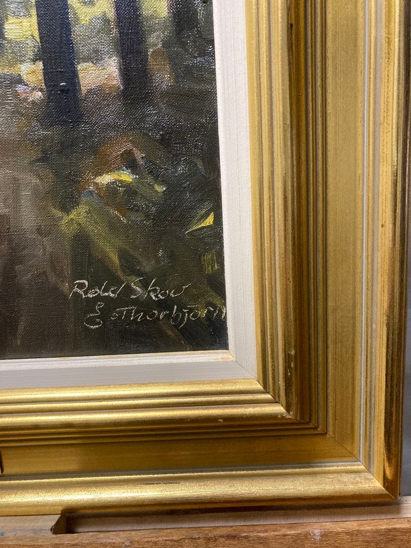 油彩　油絵　肉筆　ロルドの森　<Ｅ・T horbjorn> サイン額装有り