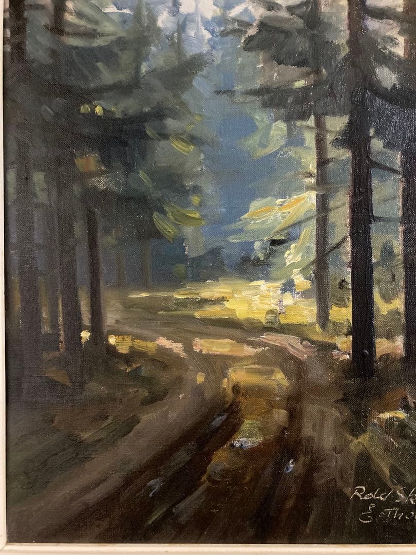 油彩　油絵　肉筆　ロルドの森　<Ｅ・T horbjorn> サイン額装有り