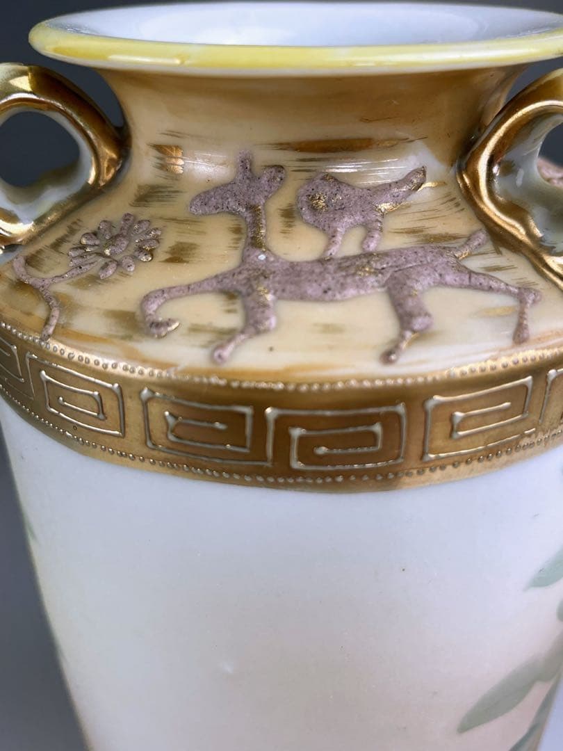 【希少】オールドノリタケ アールヌーボー 薔薇紋花瓶 モールド 金彩 ばら