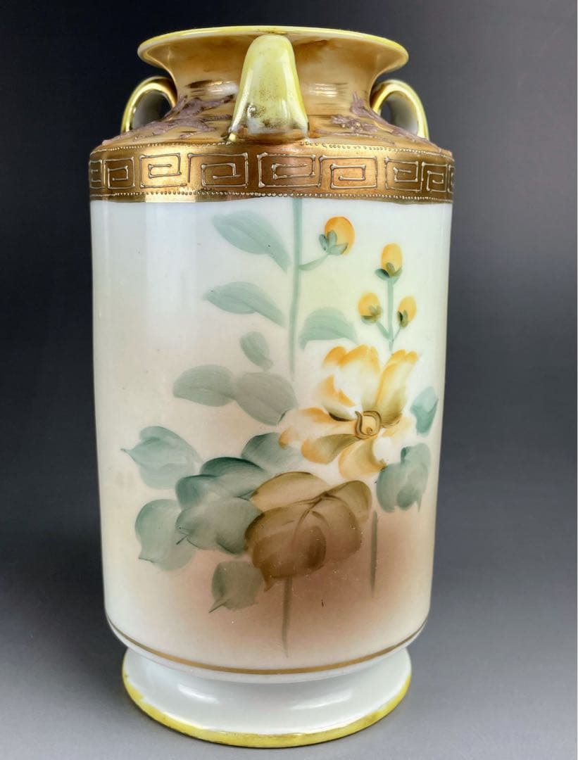 【希少】オールドノリタケ アールヌーボー 薔薇紋花瓶 モールド 金彩 ばら