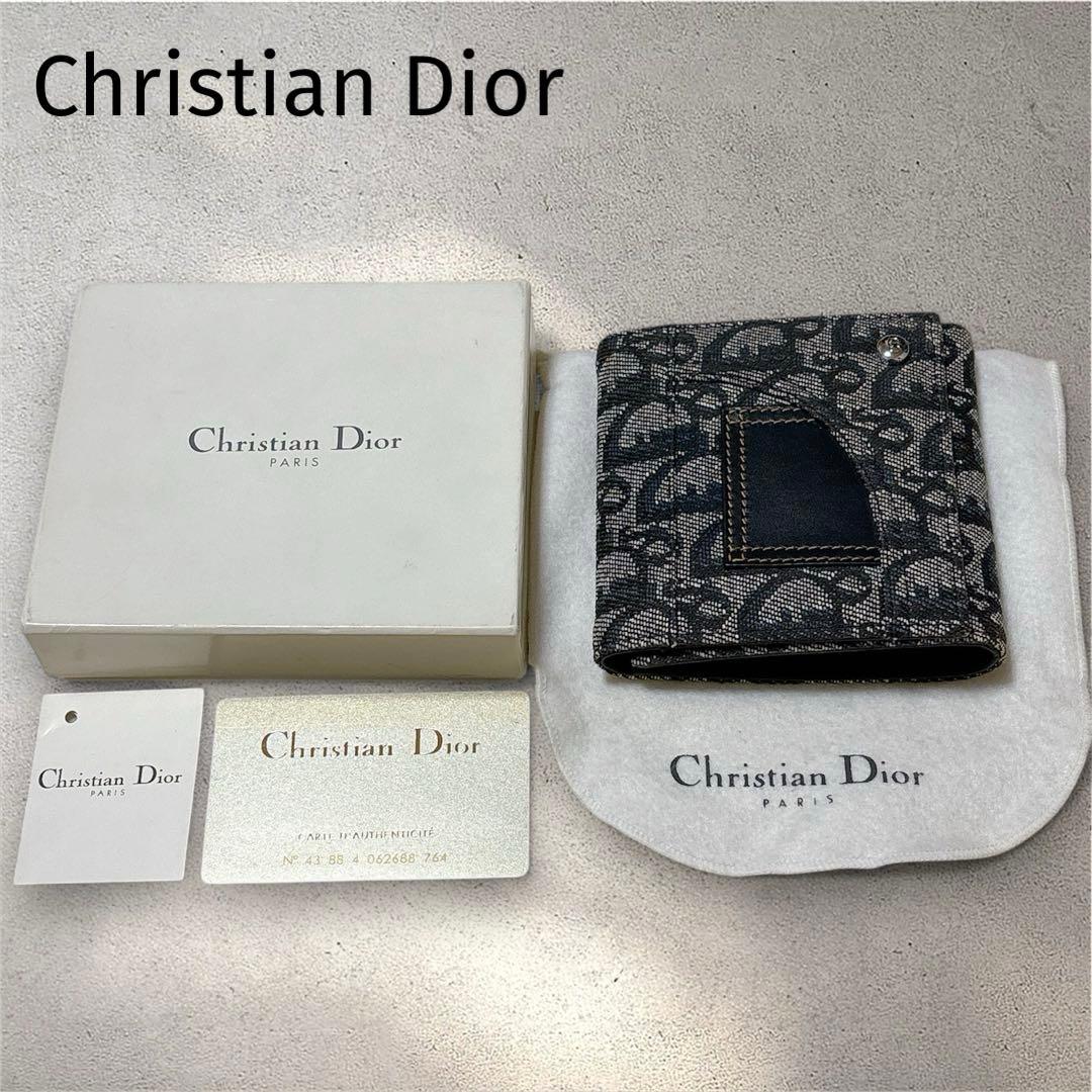 クリスチャン ディオール トロッター柄 二つ折り財布　ネイビー