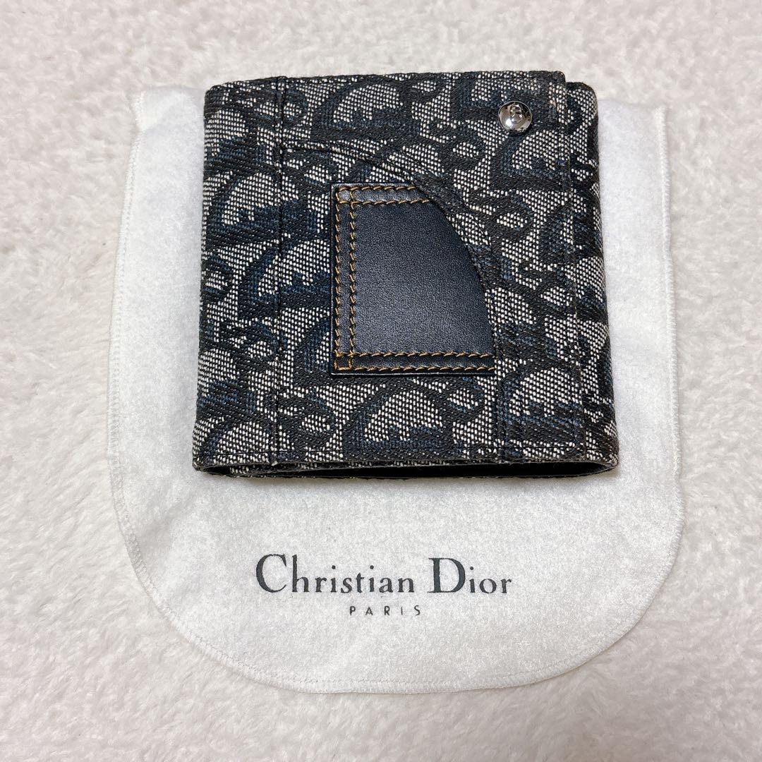 クリスチャン ディオール トロッター柄 二つ折り財布　ネイビー