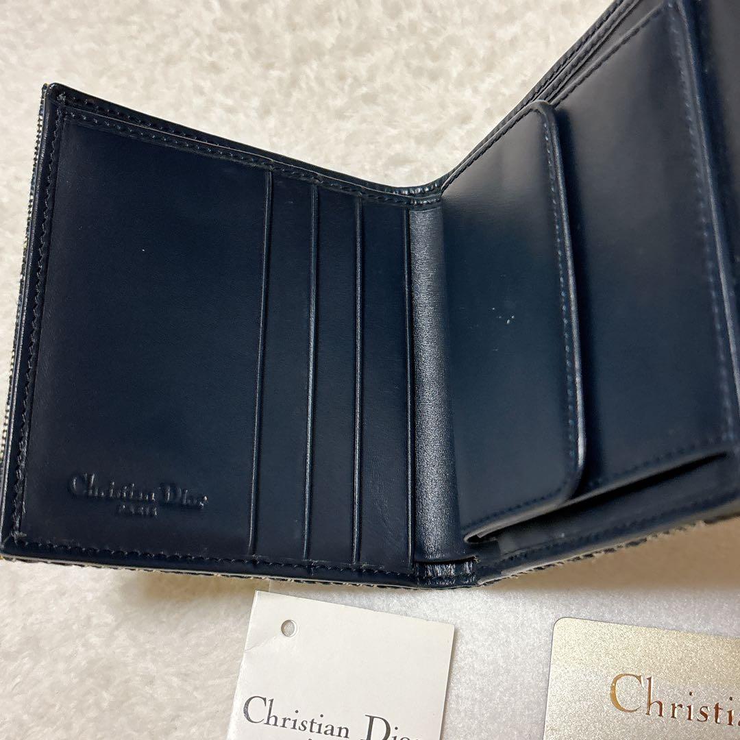 クリスチャン ディオール トロッター柄 二つ折り財布　ネイビー