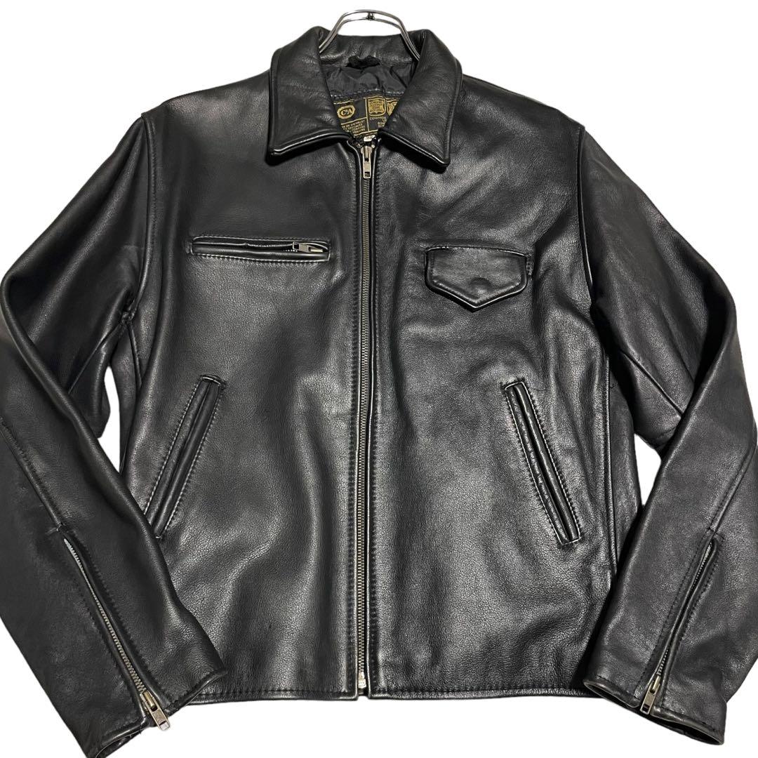 【vintage】牛革 本革 カウハイドレザーシングルライダースジャケット 黒M