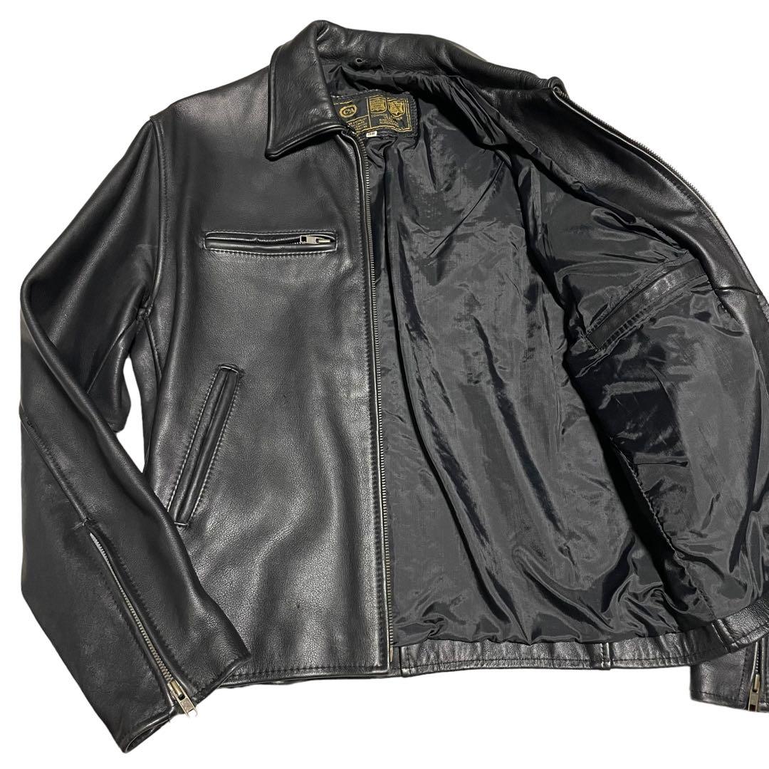 【vintage】牛革 本革 カウハイドレザーシングルライダースジャケット 黒M