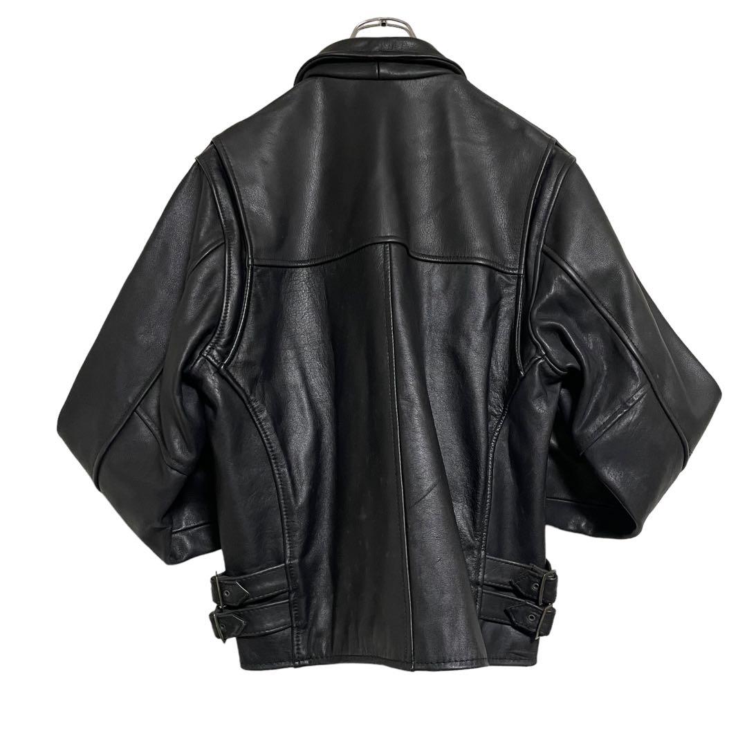 【vintage】牛革 本革 カウハイドレザーシングルライダースジャケット 黒M