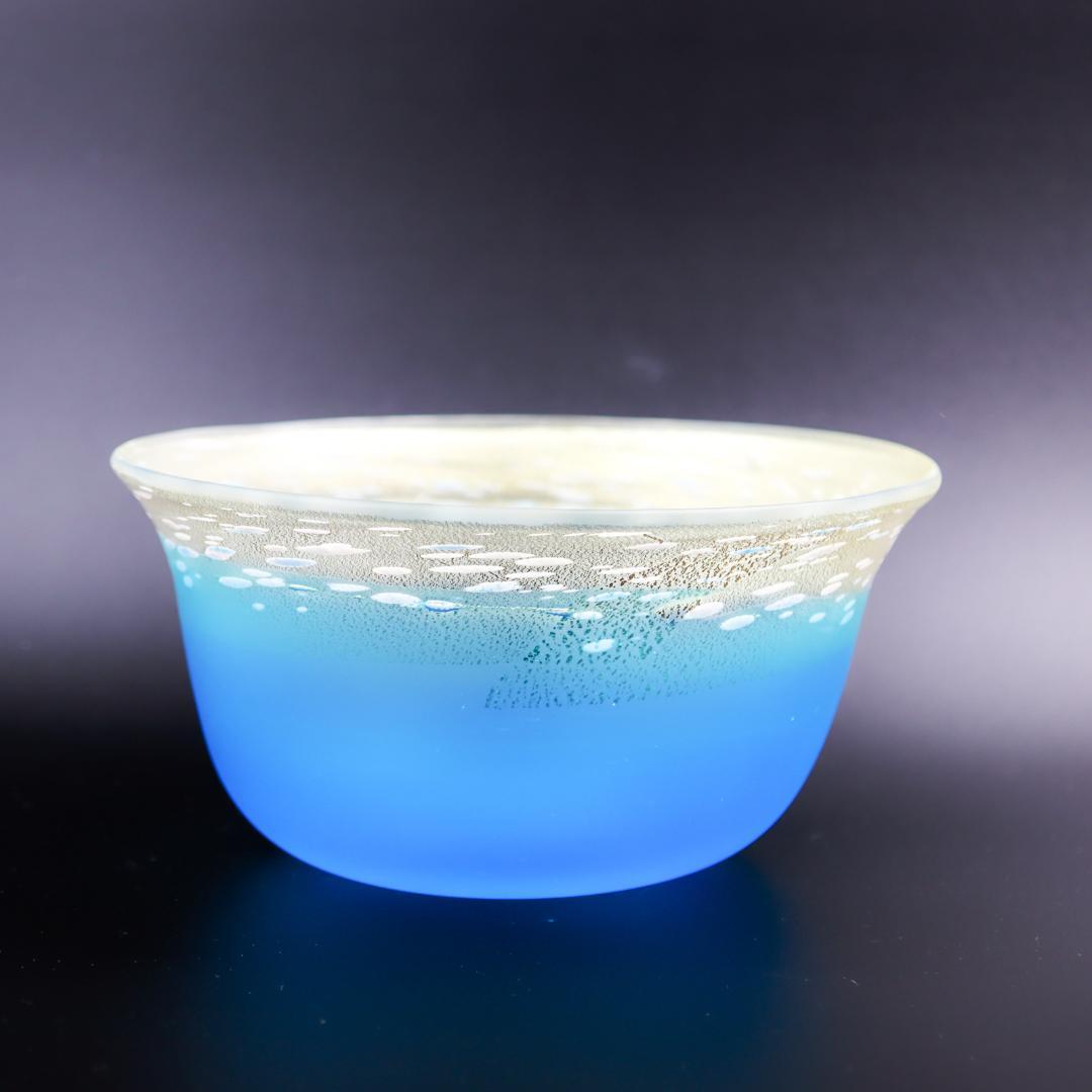 黒木国昭 アートガラス マリンブルーボウル 21cm 栞 箱付 美品