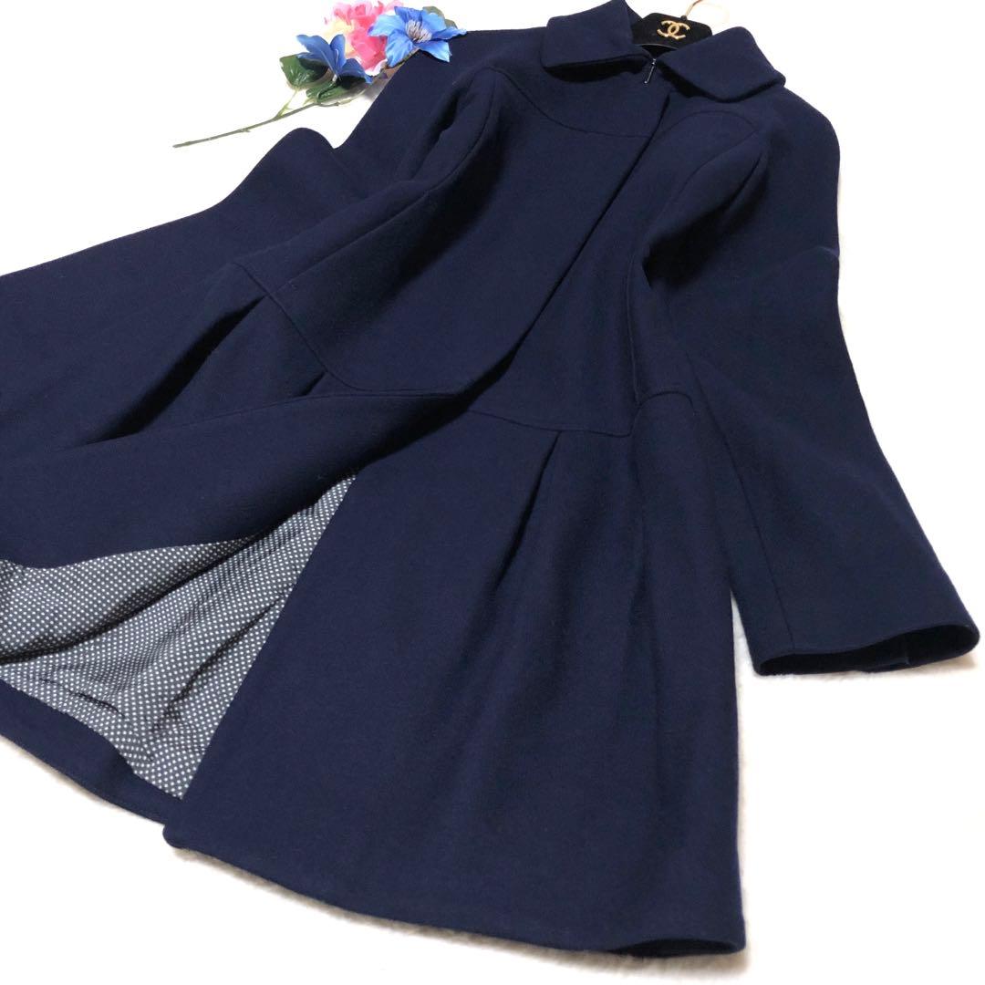 未使用級　マックス&コー　チェスターコート　フリル　ドット　ダークネイビー　40