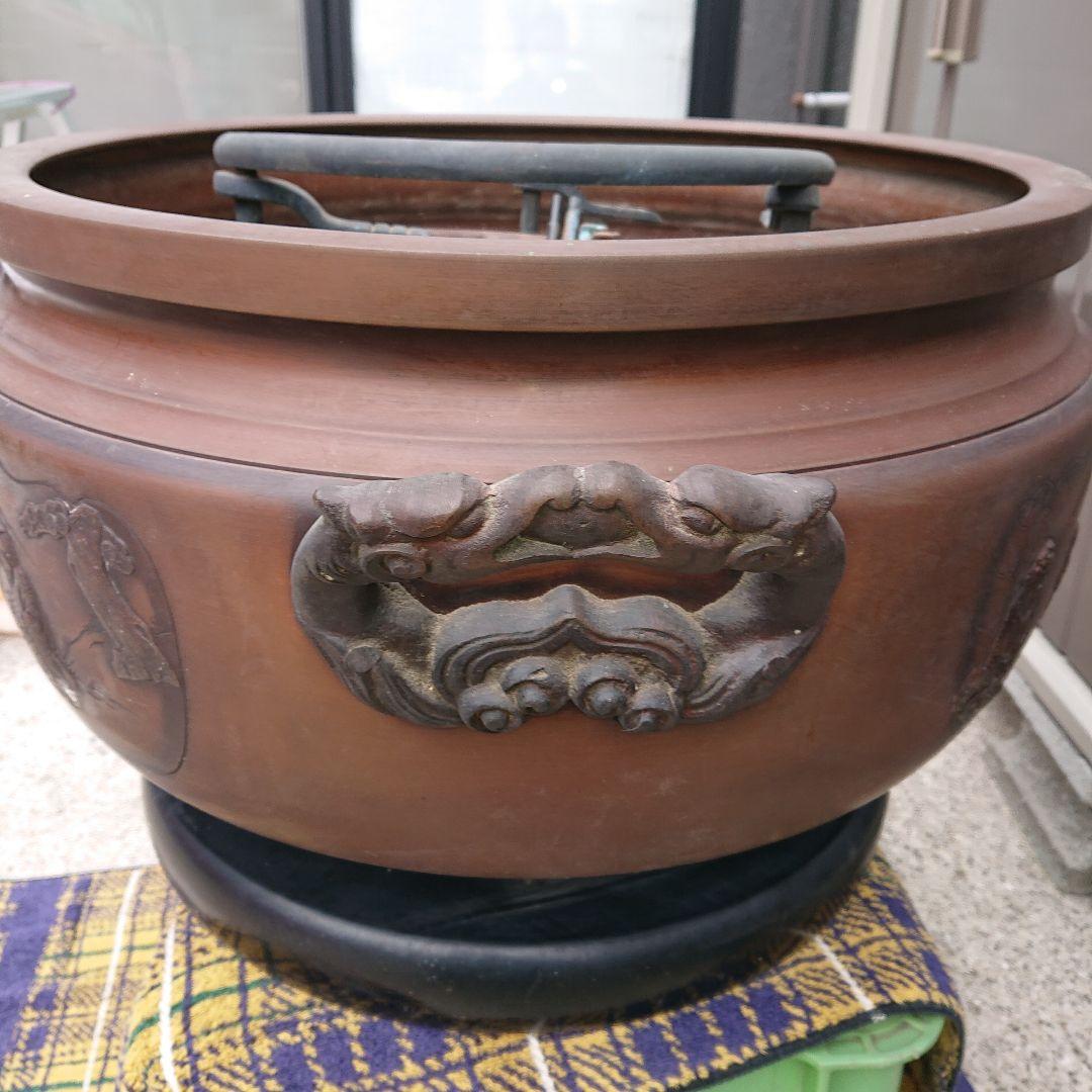 火鉢、唐銅古美術、五徳付