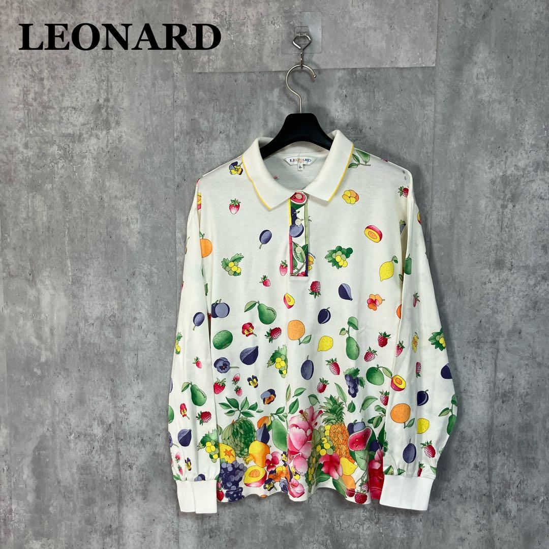 LEONARD フルーツ柄 長袖ポロシャツ LL