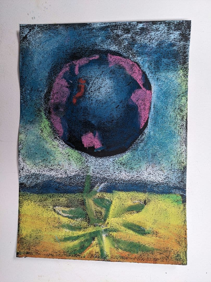 抽象的なパステル画 植物と球体宙花